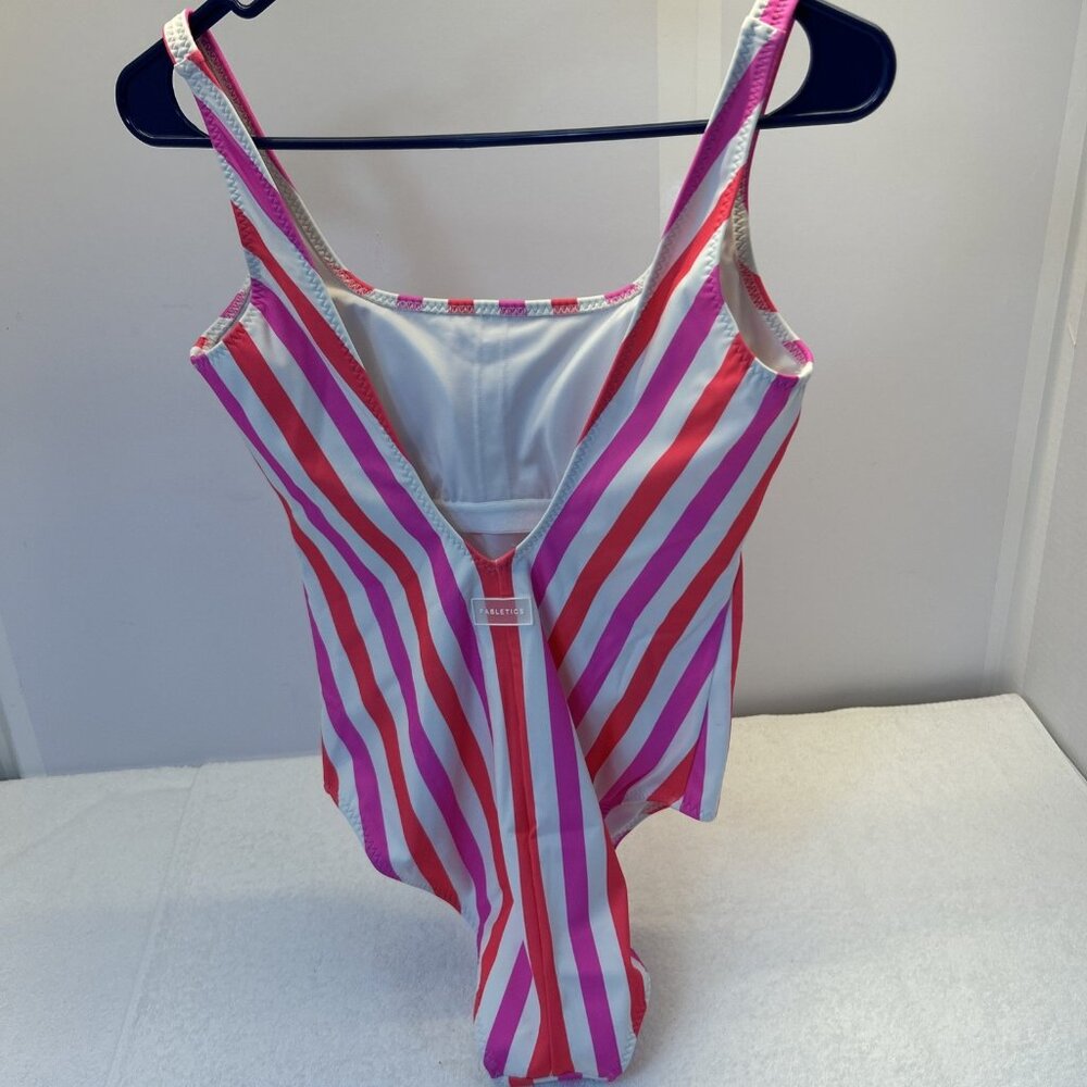 Fabletics Scoop Back One Piece Swimsuit SZ S Neon Candy Stripe NEW w/Tags - Picture 3 of 8
